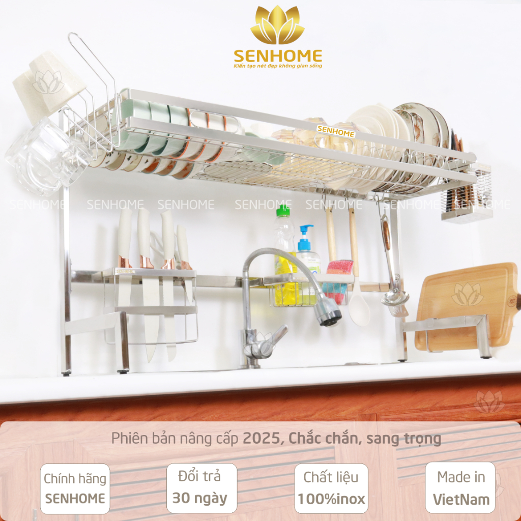  Kệ Chén Inox Đa Năng SENHOME Loại 1 Tầng Kệ Úp Chén Trên Bồn Rửa Bát Thông Minh Tiện Lợi 
