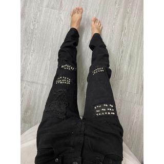 Quần jean nam đen rách có vá đen đính đá, phù hợp phong cách phố , quần bò nam chất denim ống côn co dãn 4 chiều 992377