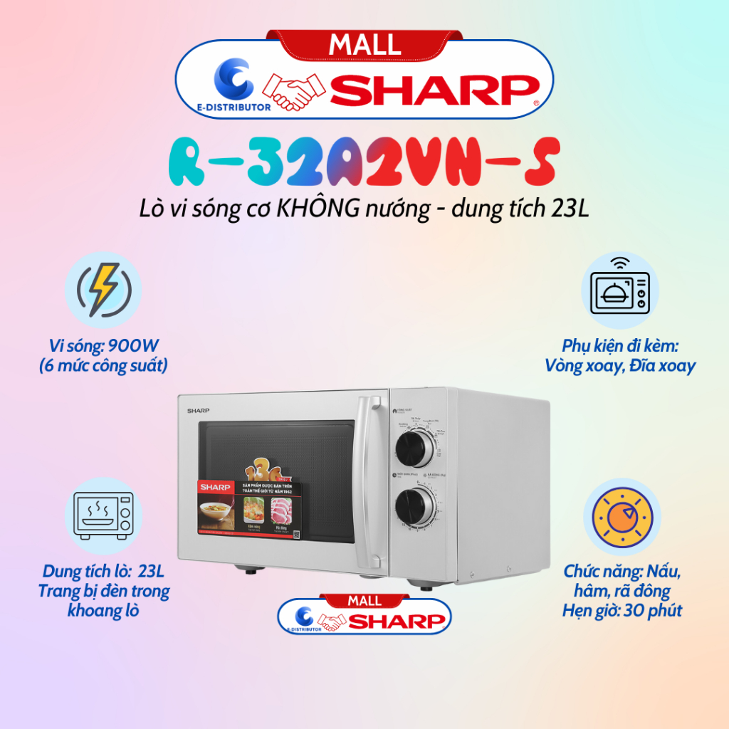 [HỎA TỐC] Lò vi sóng cơ Sharp R-32A2VN-S - dung tích 23L - Hàng chính hãng