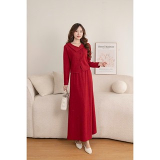 Set váy thiết kế Lana màu đỏ chất len tăm lông thỏ nổi bật giúp nàng tự tin tỏa sáng thu hút mọi ánh nhìn-SV7331