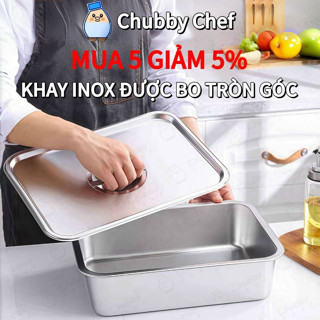 Khay inox được bo tròn góc có nắp Sâu 2.5-15cm Chubby Chef Khay inox đựng thức ăn Khay buffet đựng topping