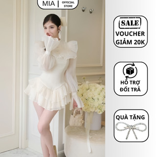 Váy nữ trắng dự tiệc MIA cổ tròn tay bồng tiểu thư đầm thiết kế sang chảnh xếp tầng dáng ngắn Mia V292