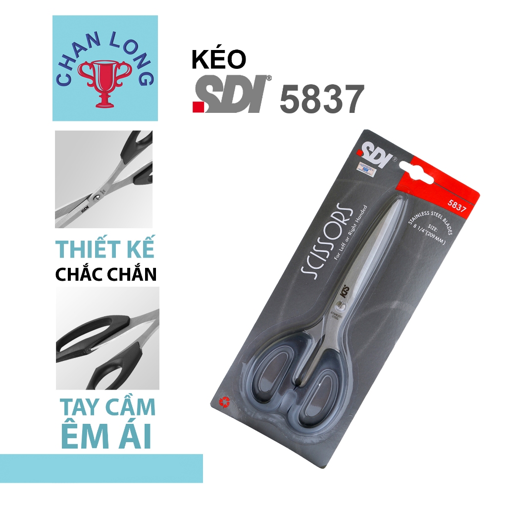 Kéo cắt văn phòng 209mm chính hãng SDI 5837,lưỡi thép không rỉ,cắt giấy thủ công,cắt đa năng