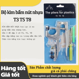 Bộ Kìm Bấm Nút Nhựa 4 Thành Phần – Kèm 3 Đầu Thay Thế Cỡ T3 T5 T8 | Dụng Cụ Bấm Nút Thủ Công DIY