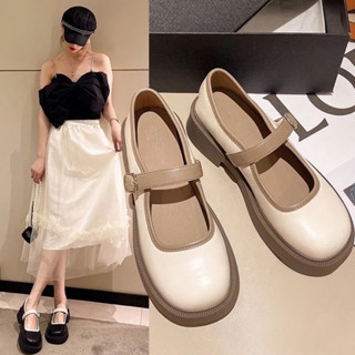 Giày Da Siêu Xinh Dành Cho Phái Nữ, Giày Búp Bê Màu Kem Đen Đế Bằng Bệt Cổ Thấp Phong Cách Lolita Vintage