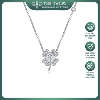 Dây chuyền bạc nữ TLEE mặt cỏ bốn lá cánh tim mặt đính đá hình giọt nước TLEE JEWELRY D0325