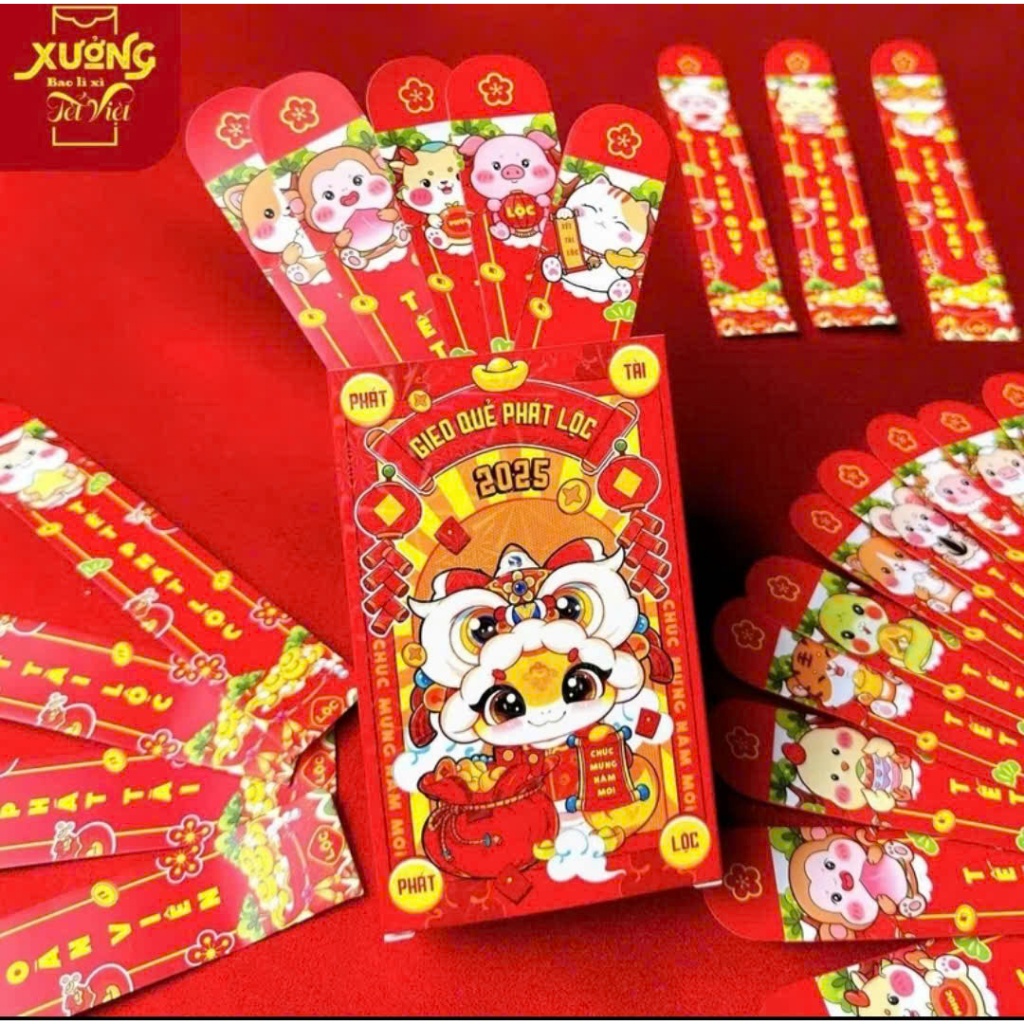 Lì Xì Gieo Quẻ Tết 2025 mẫu mới Hottrend Labubu, Thần Tài  Đầy Màu Sắc Tết Ất Tỵ
