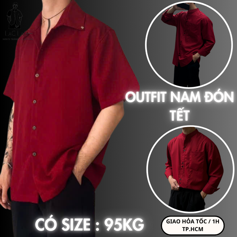 Áo sơ mi nam màu đỏ LẠC LẠC OFFICIAL , sơ mi outfit nam mặc noel , mặc tết