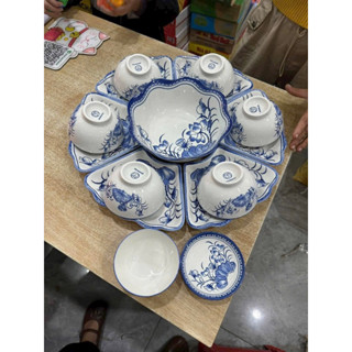 [ Hoả tốc trong ngày Ha Noi] bộ bát đĩa hoa mặt trời thắp hương gốm sứ cao cấp, hoa văn hoạ tiết sen đậm đẹp k