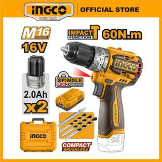  Máy khoan pin 3 chức năng có búa motor không chổi than hệ pin 16V INGCO CIDLI16682 chính hãng 