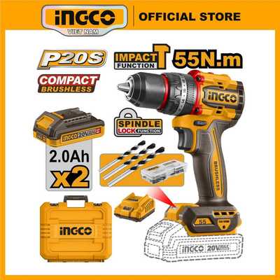 Khoan pin cầm tay chính hãng brushless INGCO 20V CIDLI205581 Thân / CIDLI20558 Full bộ lực siết 55Nm