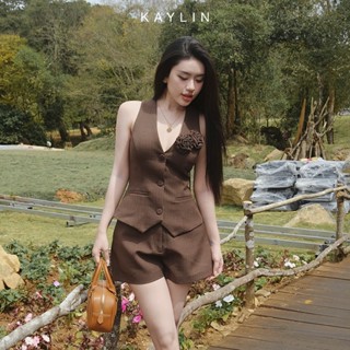 Set KAYLIN áo Gile đính hoa phối quần short chất vải cotton tuýt si phong cách trẻ trung - N2388