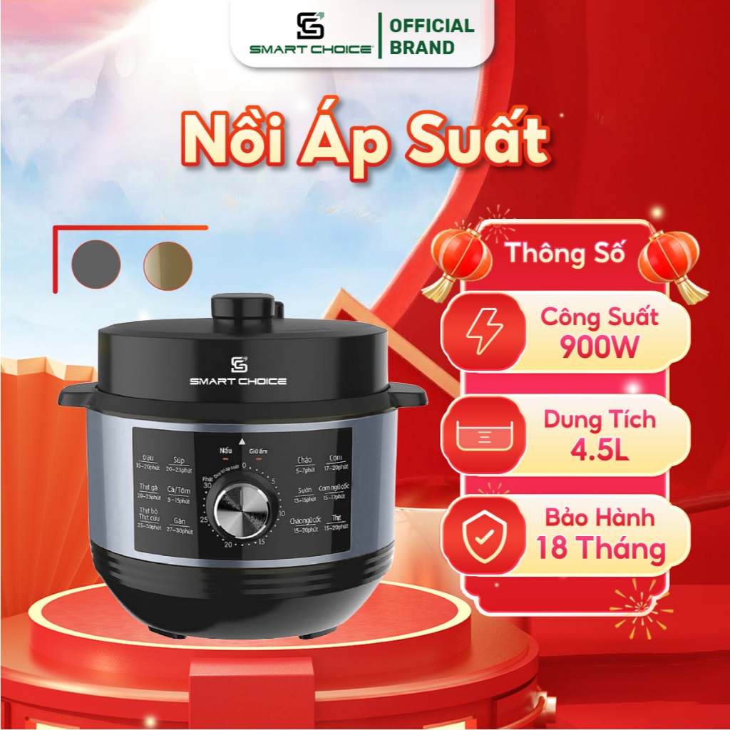 Nồi Áp Suất Điện 6L Smartchoice Scg - Aps001 Bảng Điều Khiển Cơ 13 Chế Độ Nấu - Bh 18 Tháng