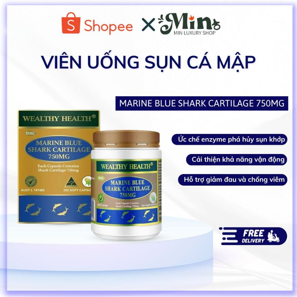 Viên Uống Sụn Cá Mập Bổ Xương Khớp Marine Blue Shark Úc 750mg - Viên Nén Tăng Đề Kháng Hỗ Trợ Sức Kh