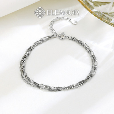 Vòng tay nữ layer bạc 925 Eleanor Accessories sợi mắt xích phụ kiện trang sức lắc tay 9136