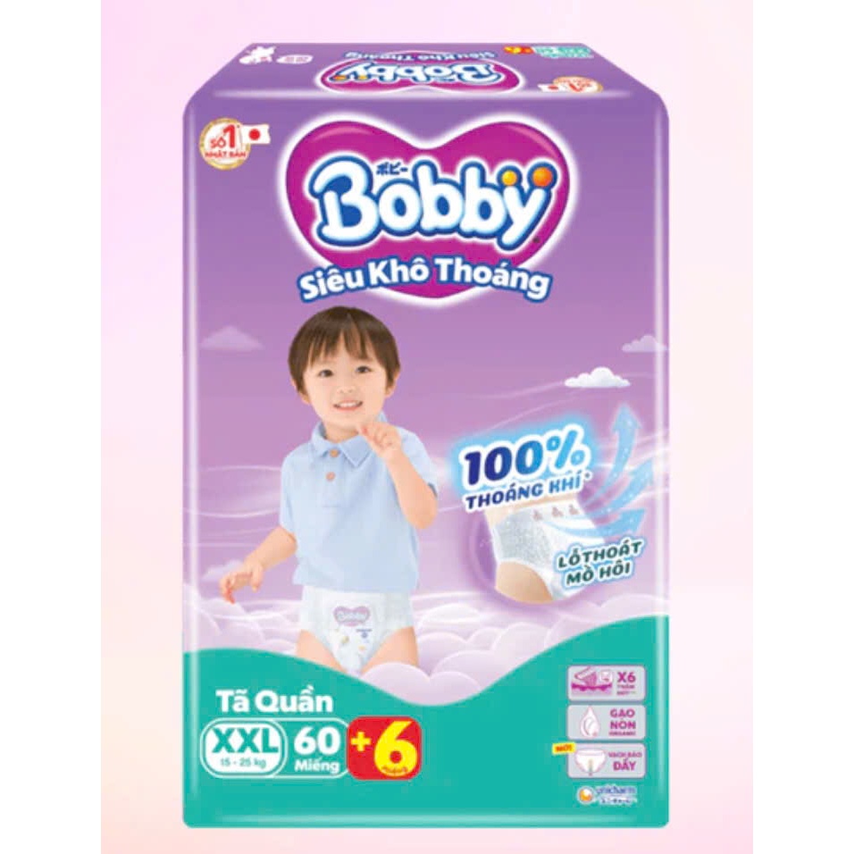 ( Tặng thêm 6 miếng Bên Trong ) Tã Quần Bobby XXL60  Cho Bé  Từ 15 Đến 25 Kg - Bỉm Quần Trẻ Em Bobby