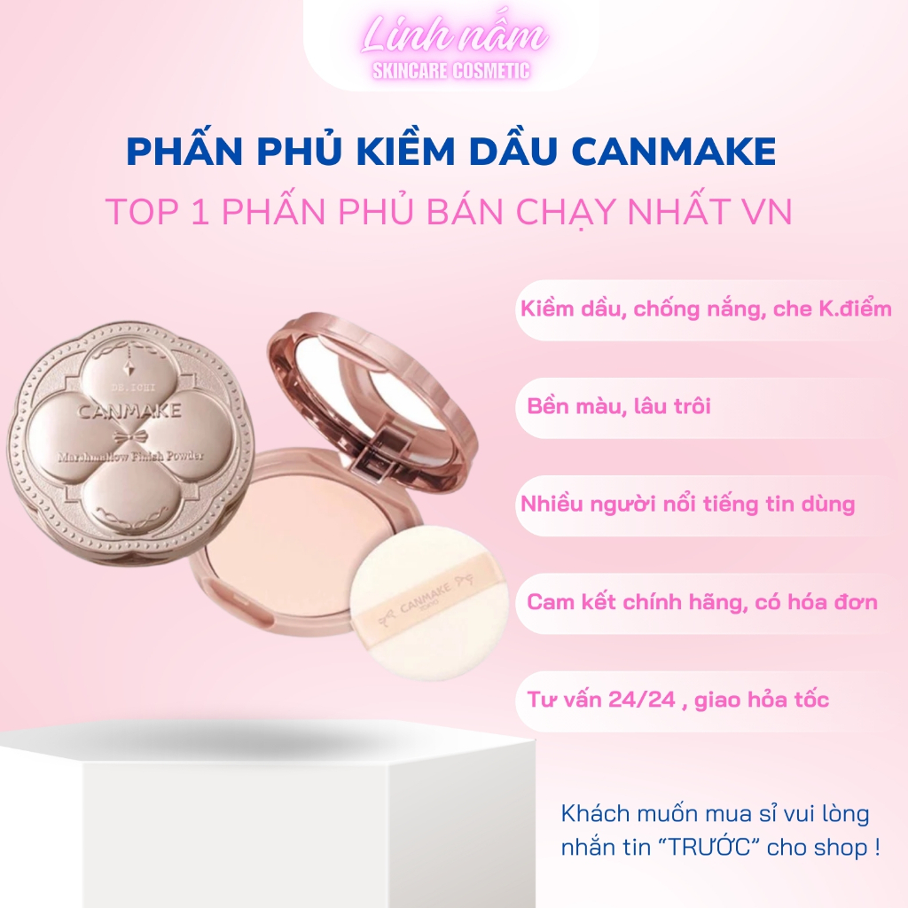 Phấn phủ Canmake marshmallow finish powder, Canmake phấn phủ kiềm dầu chống nắng, Linh Nấm Skincare