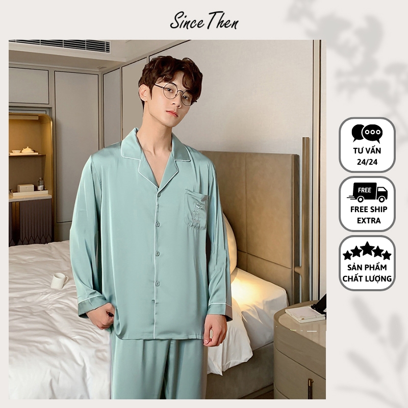 Bộ đồ ngủ pijama nam màu xanh ngọc cao cấp, pijama lụa nam - Since Then