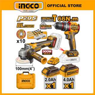 Bộ combo máy mài góc pin và máy khoan pin ba chức năng có búa 20V, motor không chổi than INGCO CKLI2027310