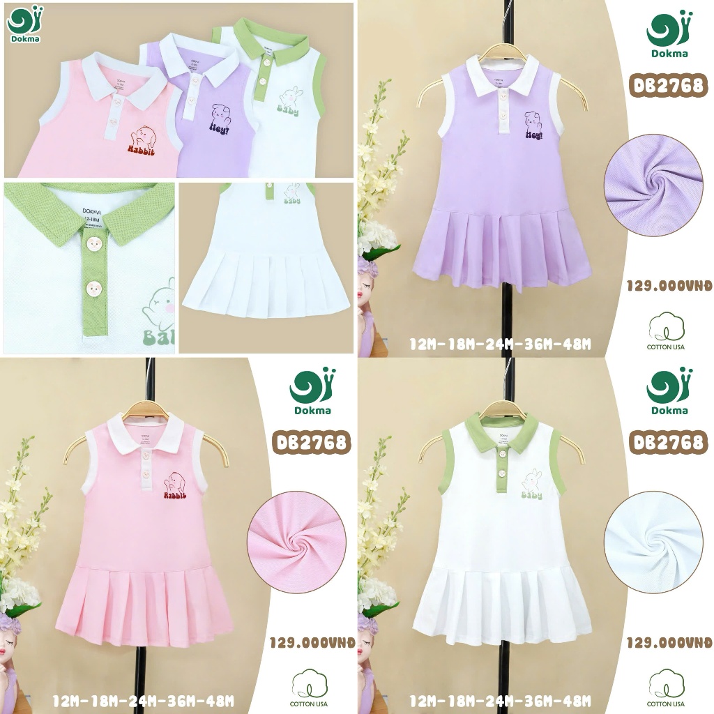Dokma Váy Đầm Cho Bé Gái Vải Cotton Organic Mềm Mịn, Thoáng Mát, Vui Tươi Cho Bé Dễ Thương Chính Hãn