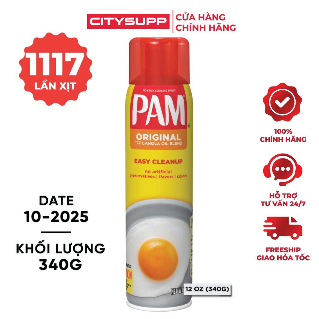 [Date 10/2025] Dầu Xịt Ăn Kiêng PAM 12oz (340g), Cooking Spray PAM, 0 Calo | Nhập Khẩu Mỹ
