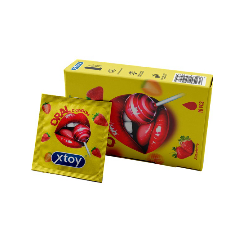 Bao cao su xtoy oral quan hệ miệng, ngọt ngào, hương dâu, gel gốc nước có thể nhuốt, hộp 10 bcs
