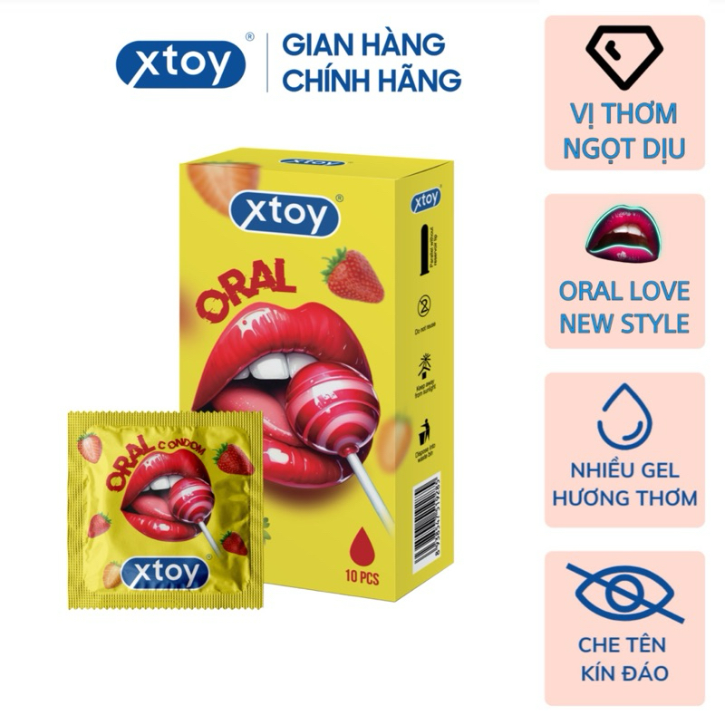 Bao cao su xtoy oral quan hệ miệng, ngọt ngào, hương dâu, gel gốc nước có thể nhuốt, hộp 10 bcs