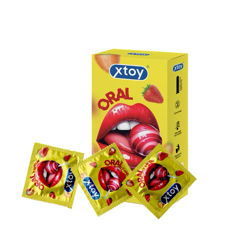 Bao cao su xtoy oral quan hệ miệng, ngọt ngào, hương dâu, gel gốc nước có thể nhuốt, hộp 10 bcs