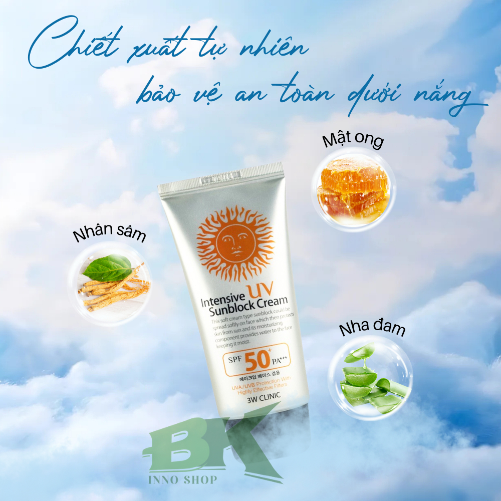 Kem Chống Nắng Intensive UV Sunblock Cream SPF50+ PA+++ Bảo Vệ Da Tối Ưu, Ngăn Tia UV, Dưỡng Ẩm, Giữ Da Rạng Rỡ | BKINNO