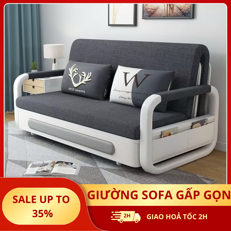  Giường sofa hiện đại kéo ra thành giường gấp gọn thành ghế thông minh sofa giường thông minh có hộc để đồ kèm 2 gối 