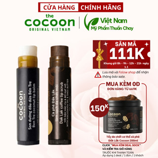 Combo son tẩy da chết môi Cà phê đắk lắk cocoon5g + son dưỡng môi dầu dừa bến tre cocoon5g