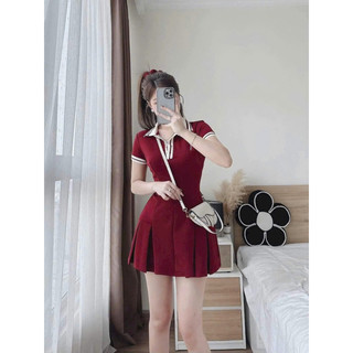 SET ĐẦM SƠMI CỔ TRỤ DÁNG NGẮN TÙNG XOÈ BASIC