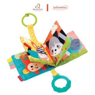 Sách vải treo Infantino Link & Squeak Animal Crinkle Book kèm đồ chơi gặm nướu cho bé - Monnie Kids