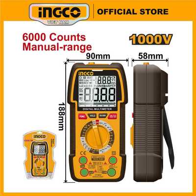 Đồng hồ đo điện vạn năng 1000V INGCO DM310002 màn hình TRUR RMS 6000 đếm (dải đo thủ công) có que đo kèm theo