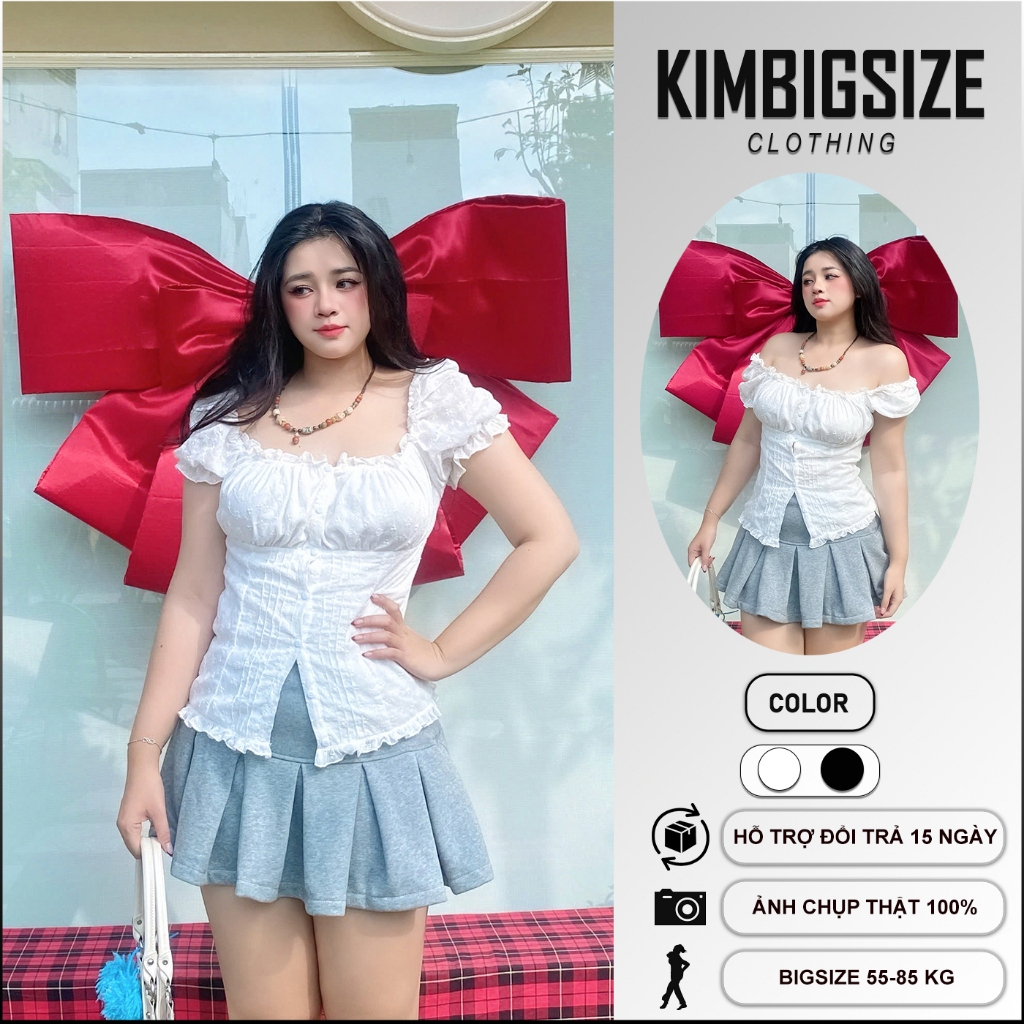 Áo kiểu nữ bigsize chất vải thô lỗ cổ U không kèm mút (55-85kg)[KimBigsize]