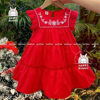 Đầm Tết Melisa thêu xoè 3 tầng (12-40kg) cho bé gái chất cotton không nhăn