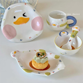 Bộ Chén Đĩa Cốc sứ nhiều hoạ tiết Vịt, chén tô ăn cơm ngũ cốc, dĩa salad mì ý, cốc sứ uống nước |Chanhhomedecor|