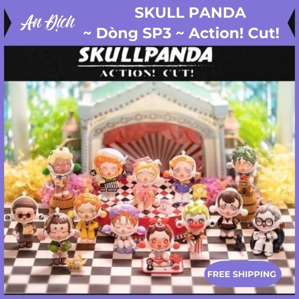 [Full set 12 box + 1 secret] Hộp Bí Ẩn Blind Box Skull Panda Dòng SP3 ~ Action Cut, Loại Rep 1:1, Mô
