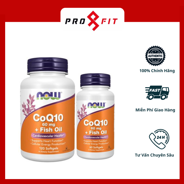 Viên uống NOW CoQ10 60 mg with Omega 3 Fish Oil nhập khẩu Mỹ