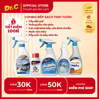 COMBO BẾP SẠCH TINH TƯƠM chính hãng Dr.C - tẩy dầu mỡ, làm sạch đường ống, nước lau kính, nước rửa chén, tẩy mốc