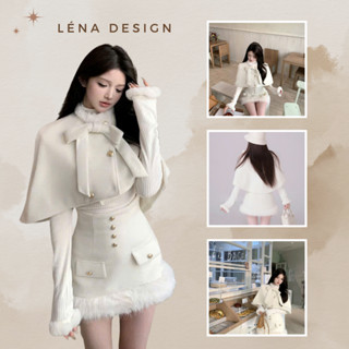 Set Áo Choàng Phối Nơ Kèm Áo Len Tăm Mix Chân Váy Phối Lông Trắng Sang Chảnh Mặc Tết Đi Chơi LénaDesign