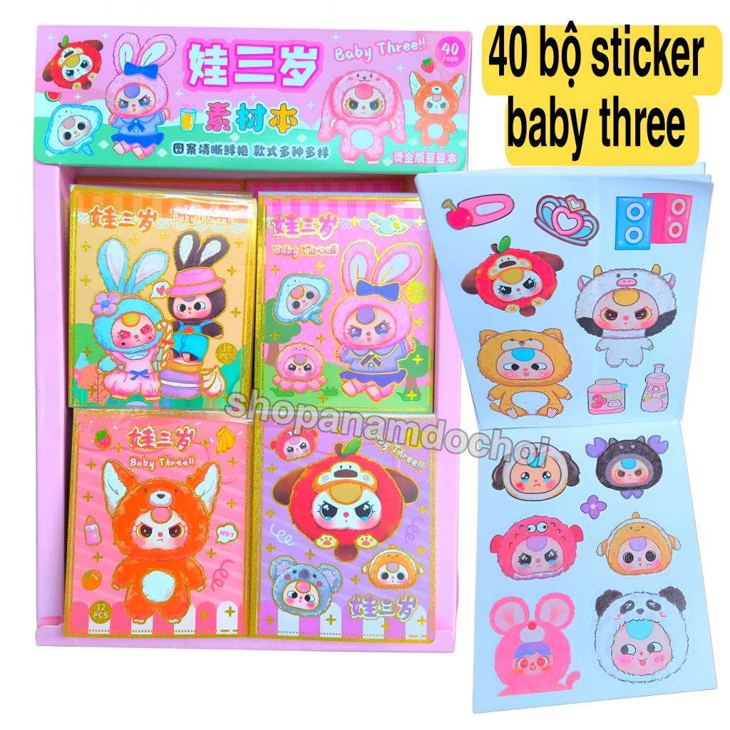Khay 40 bộ sticker baby three , nhãn dán búp bê baby three mới
