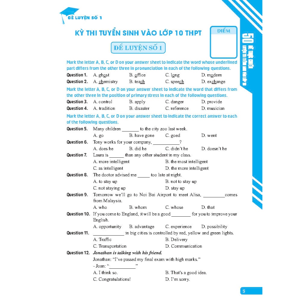 Sách - 50 Đề thực chiến luyện thi Tiếng Anh vào lớp 10 (có đáp án) | BigBuy360 - bigbuy360.vn