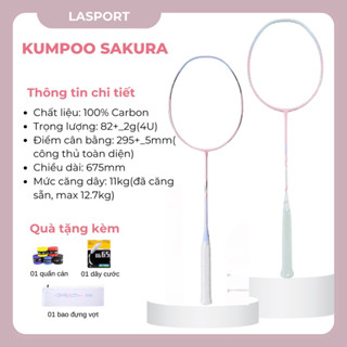 Vợt cầu lông Kumpoo Sakura bản 4U,5U chính hãng, căng sẵn 11kg tặng kèm túi đựng và quấn cán