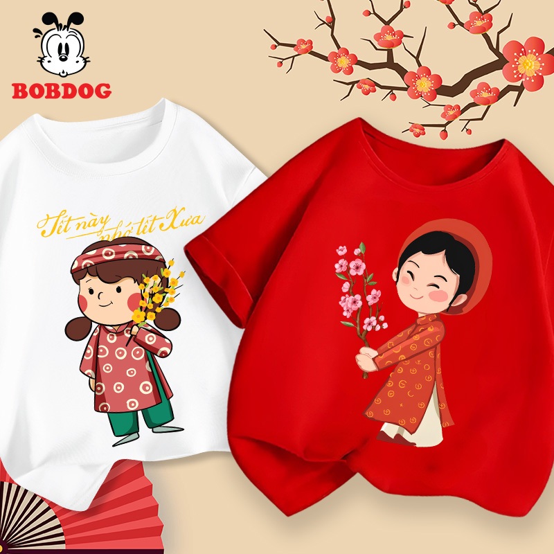 Áo thun cho bé Chúc Mừng năm mới 2026 đồ Tết cho bé BOBDOG in hình Tết cổ truyền Việt Nam cho bé