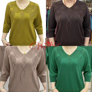 Áo len trung niên nữ A25 mongtoghi cổ V mỏng nhẹ dệt kim cho mẹ, bà mặc thu đông U50 U60 U70 giá rẻ