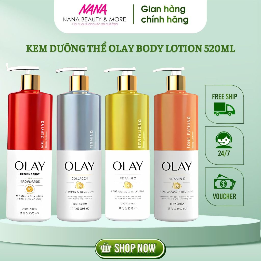 Kem dưỡng thể OLAY Collagen B3 Firming & Hydrating Body Lotion của Mỹ chai 502ml - Nana Shop