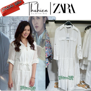 (Chính hãng size XS)Váy maxi ZARA 2997/982/250 sơ mi họa tiết thêu buộc dây lưng(kèm ảnh thật)