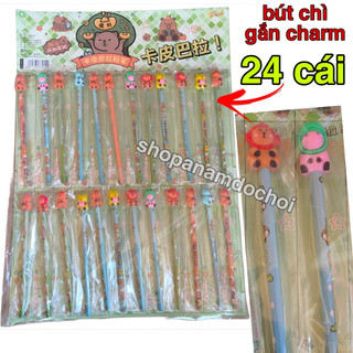 Bìa 24 cây bút chì kèm charm capybara rất đẹp , bút chì gỗ bán tại shopanamdochoi.com