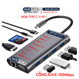Hub type c to lan , Usb Type C  HUB 11 in 1 to HDMI VGA AUDIO TYPE C SD TF LAN RJ45 cổng chuyển đổi macbok , laptop